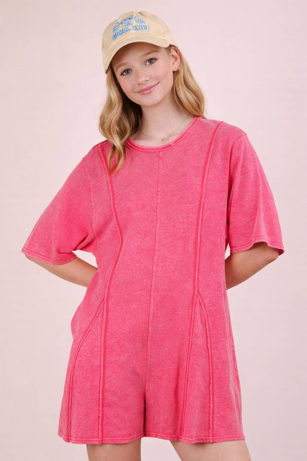 Mineral Washed Oversized Knit Comfy Romper: SAGE