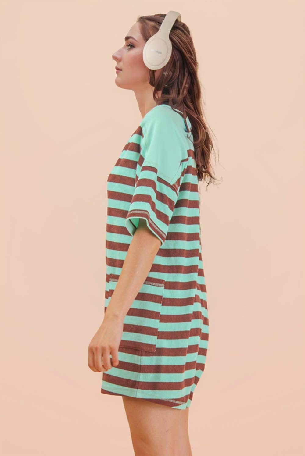 NP70994-Stripe Casual Knit Romper: LEMON/TAUPE / S-M-L/2-2-2