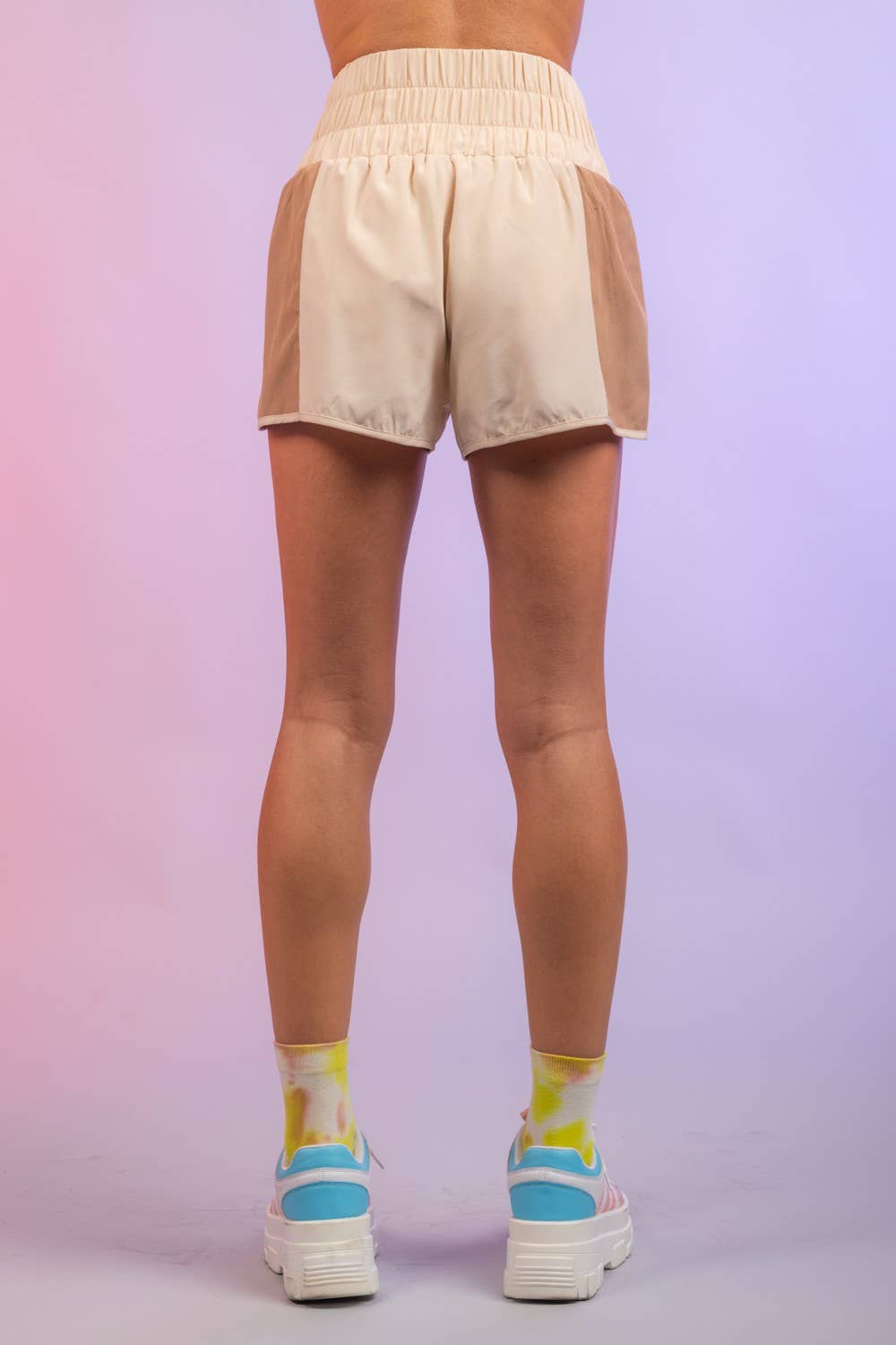 NP70066-Color-block activewear shorts: MOCHA / S-M-L/2-2-2