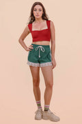 NP71048-Lace Trim Activewear Shorts: GREEN / S-M-L/2-2-2
