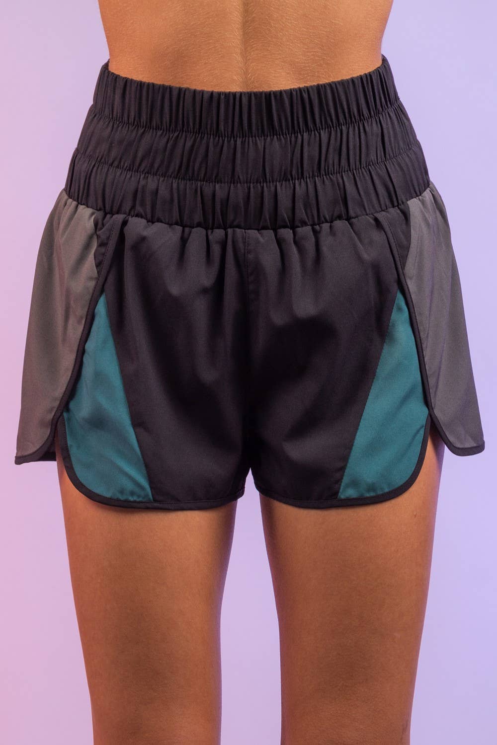 NP70066-Color-block activewear shorts: MOCHA / S-M-L/2-2-2