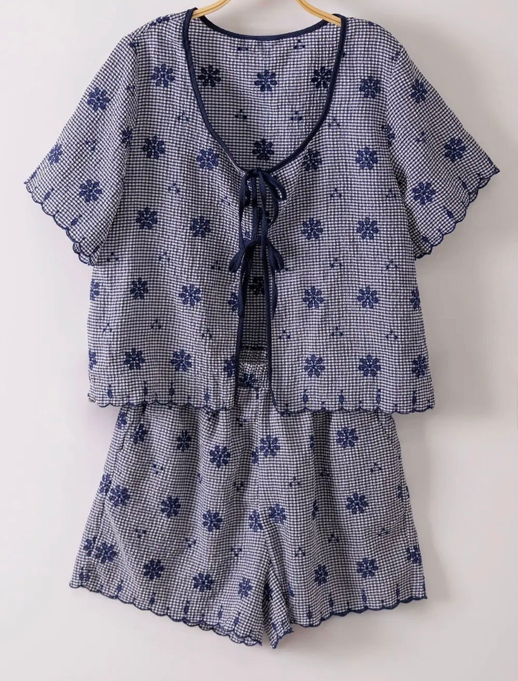 Navy floral woven set (top and shorts)