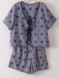 Navy floral woven set (top and shorts)