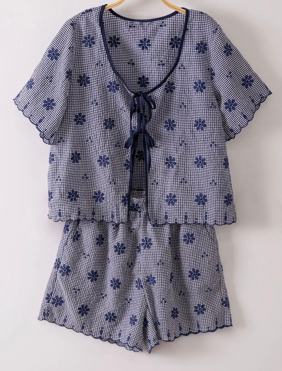 Navy floral woven set (top and shorts)