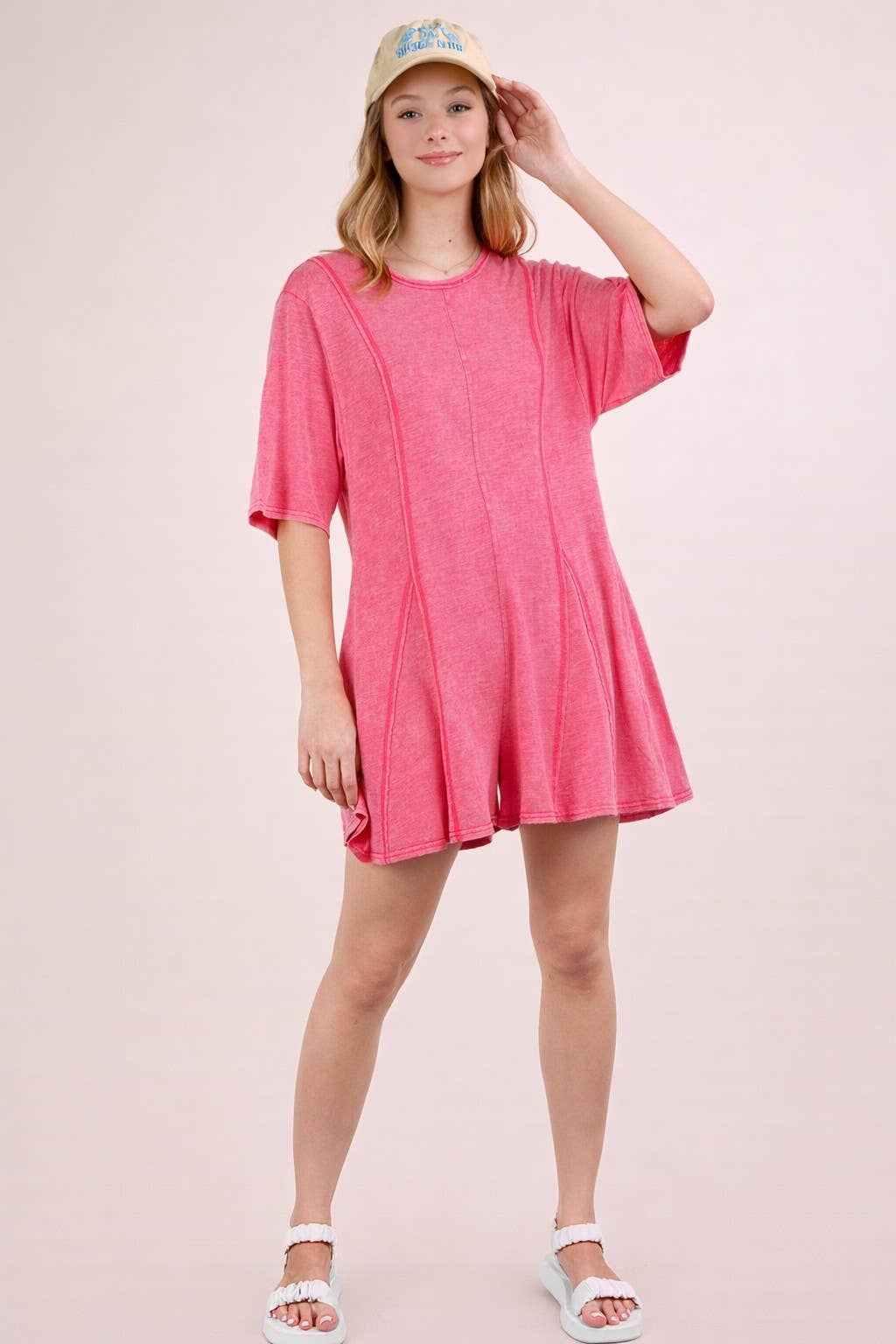Mineral Washed Oversized Knit Comfy Romper: SAGE