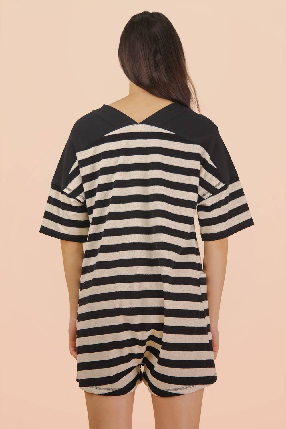 NP70994-Stripe Casual Knit Romper: LEMON/TAUPE / S-M-L/2-2-2