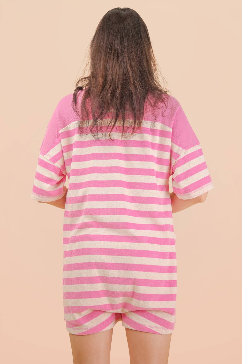 NP70994-Stripe Casual Knit Romper: LEMON/TAUPE / S-M-L/2-2-2