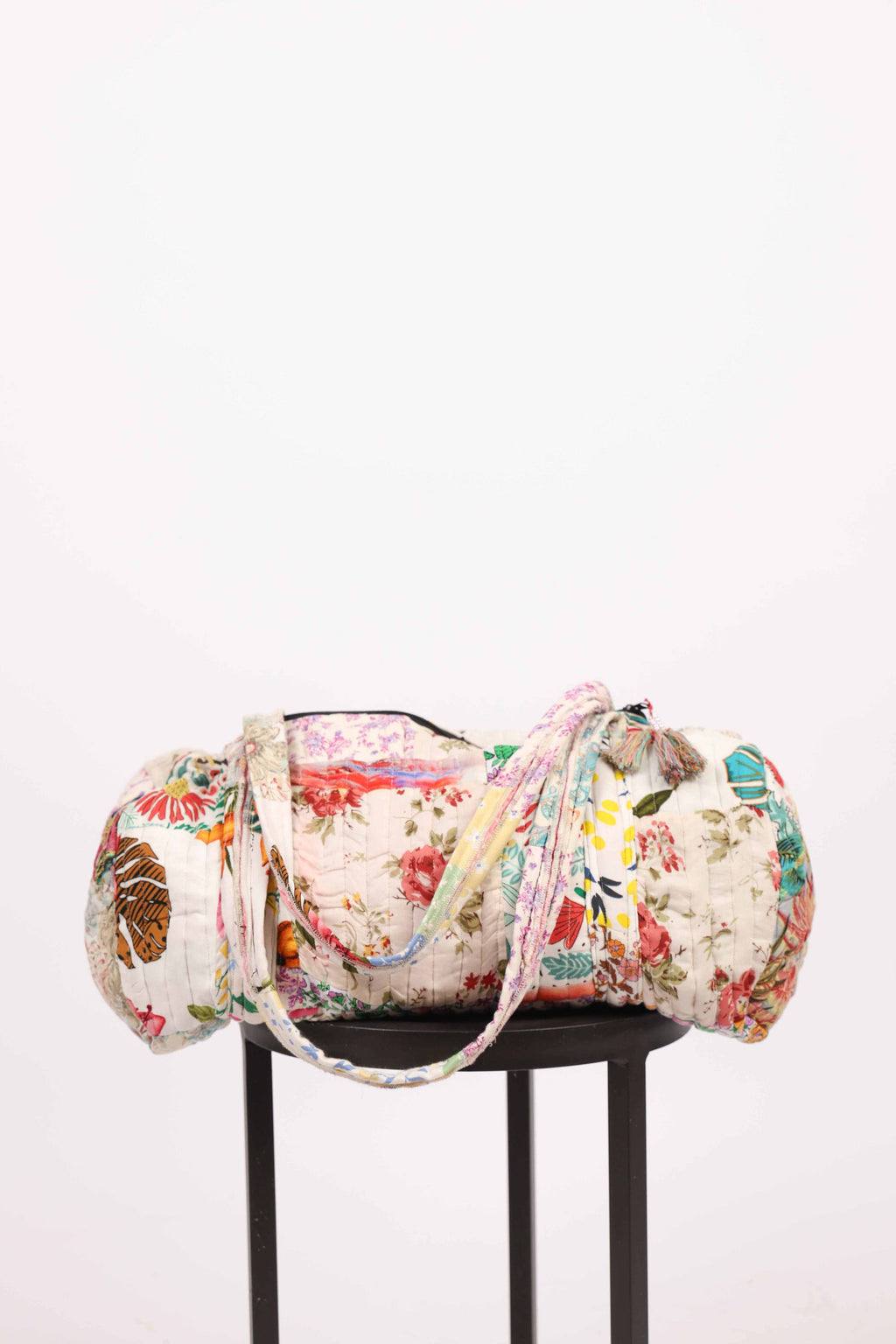 White Floral Upcycled Patchwork Duffel Bag: 1 / One Size