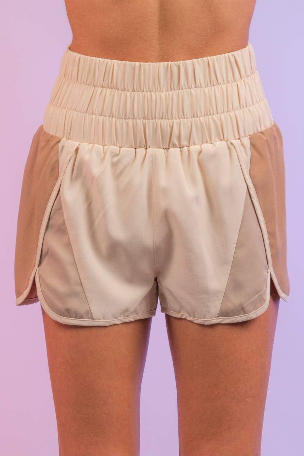 NP70066-Color-block activewear shorts: MOCHA / S-M-L/2-2-2