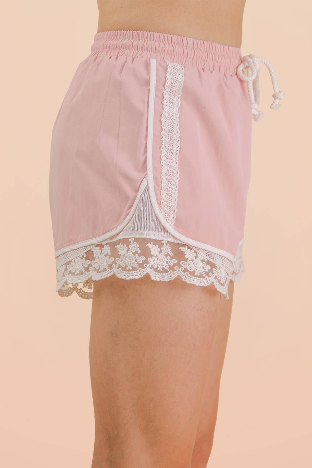 NP71048-Lace Trim Activewear Shorts: MOCHA / S-M-L/2-2-2