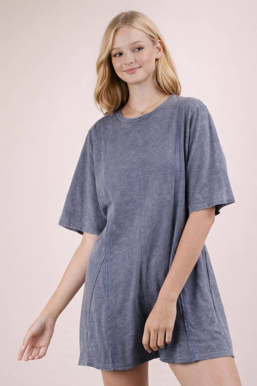 Mineral Washed Oversized Knit Comfy Romper: SAGE