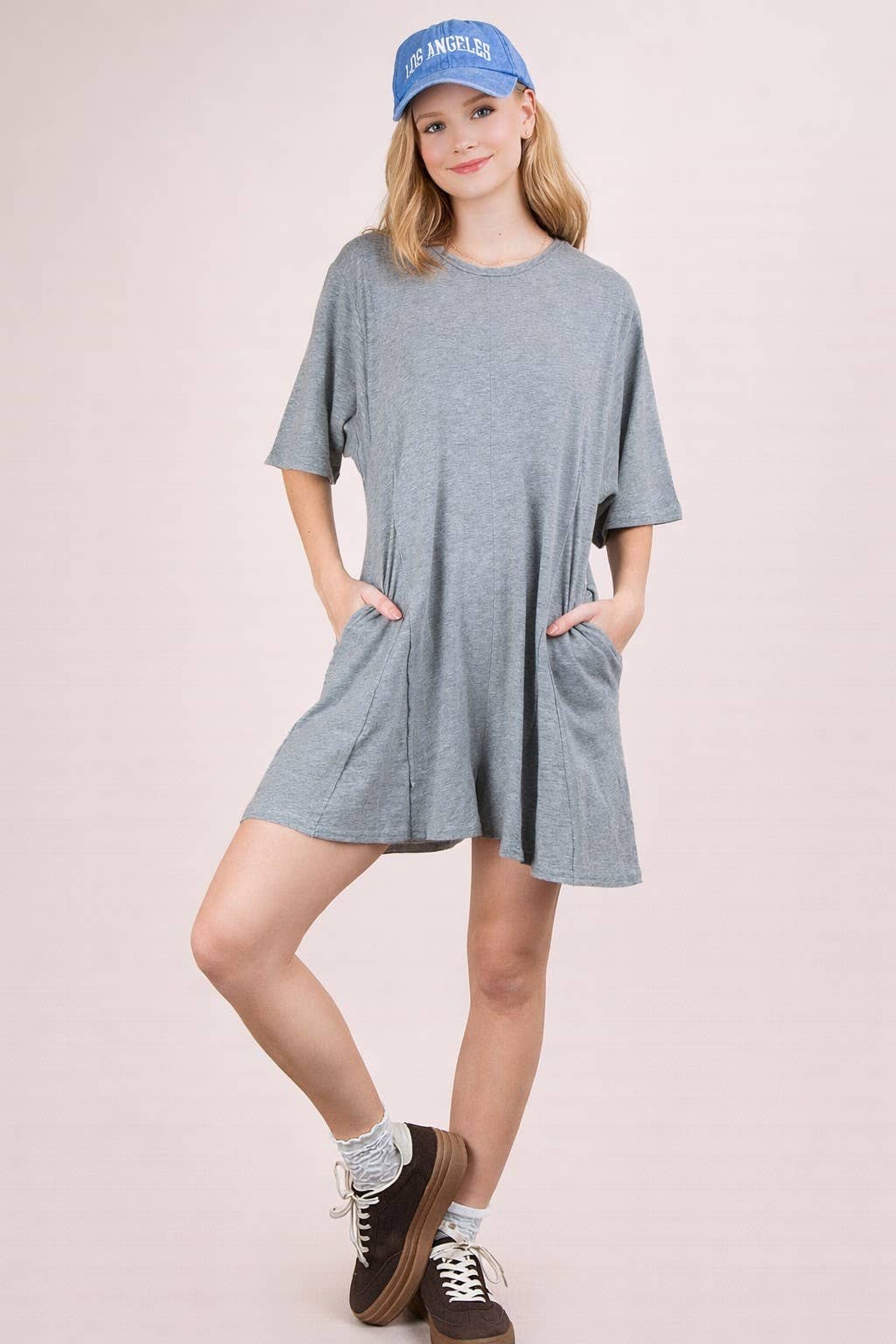 Mineral Washed Oversized Knit Comfy Romper: SAGE