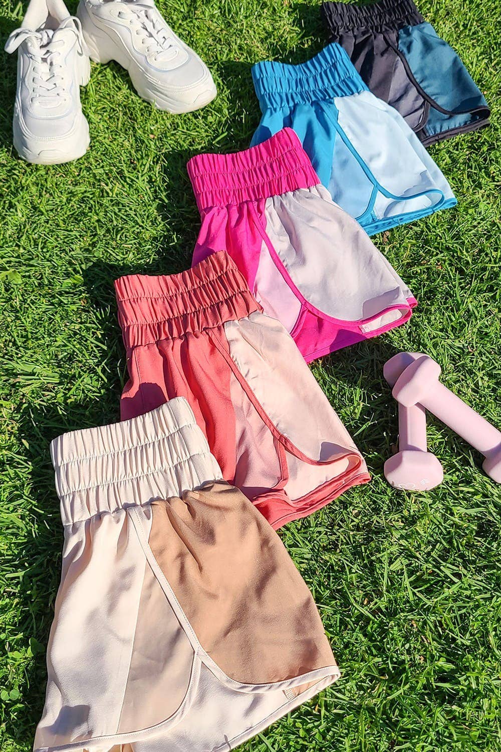 NP70066-Color-block activewear shorts: MOCHA / S-M-L/2-2-2