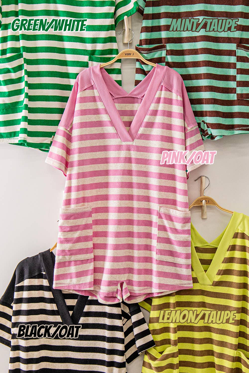 NP70994-Stripe Casual Knit Romper: LEMON/TAUPE / S-M-L/2-2-2