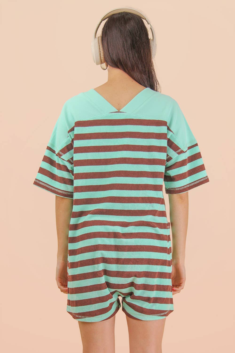 NP70994-Stripe Casual Knit Romper: LEMON/TAUPE / S-M-L/2-2-2