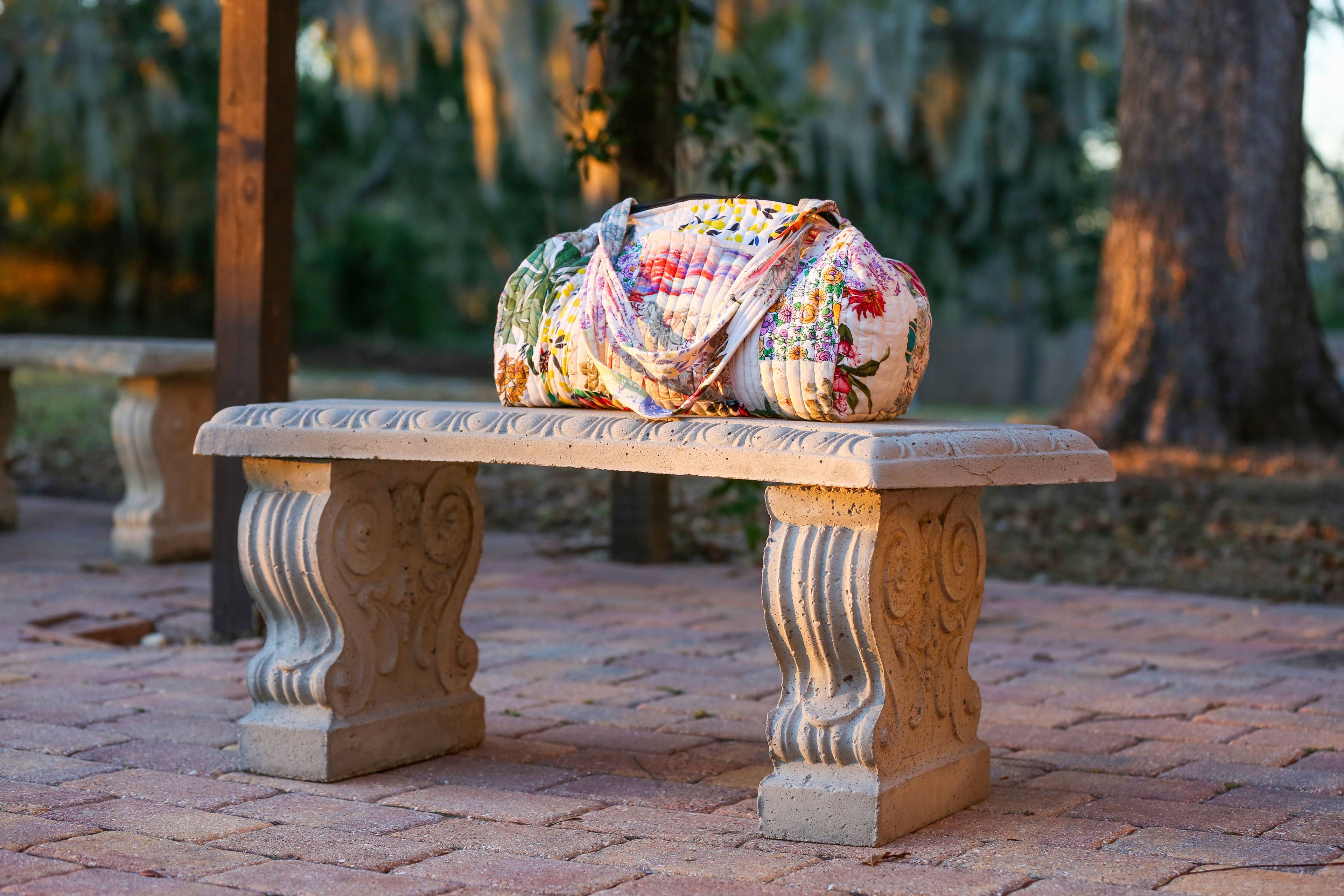 White Floral Upcycled Patchwork Duffel Bag: 1 / One Size