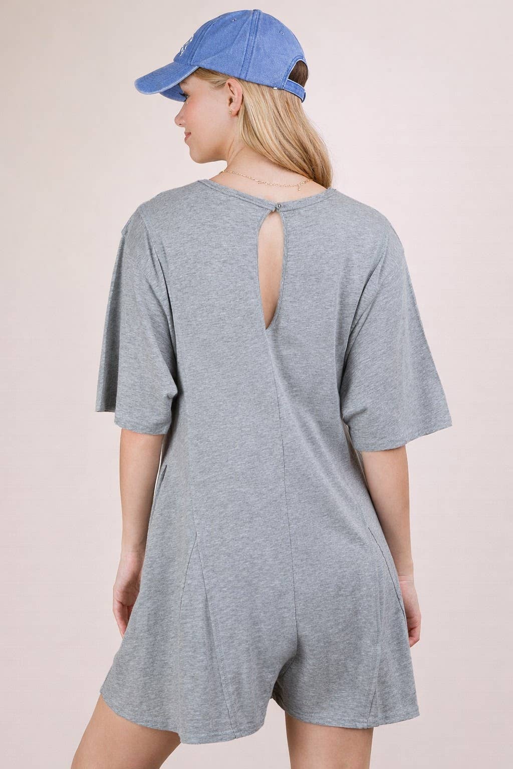Mineral Washed Oversized Knit Comfy Romper: SAGE