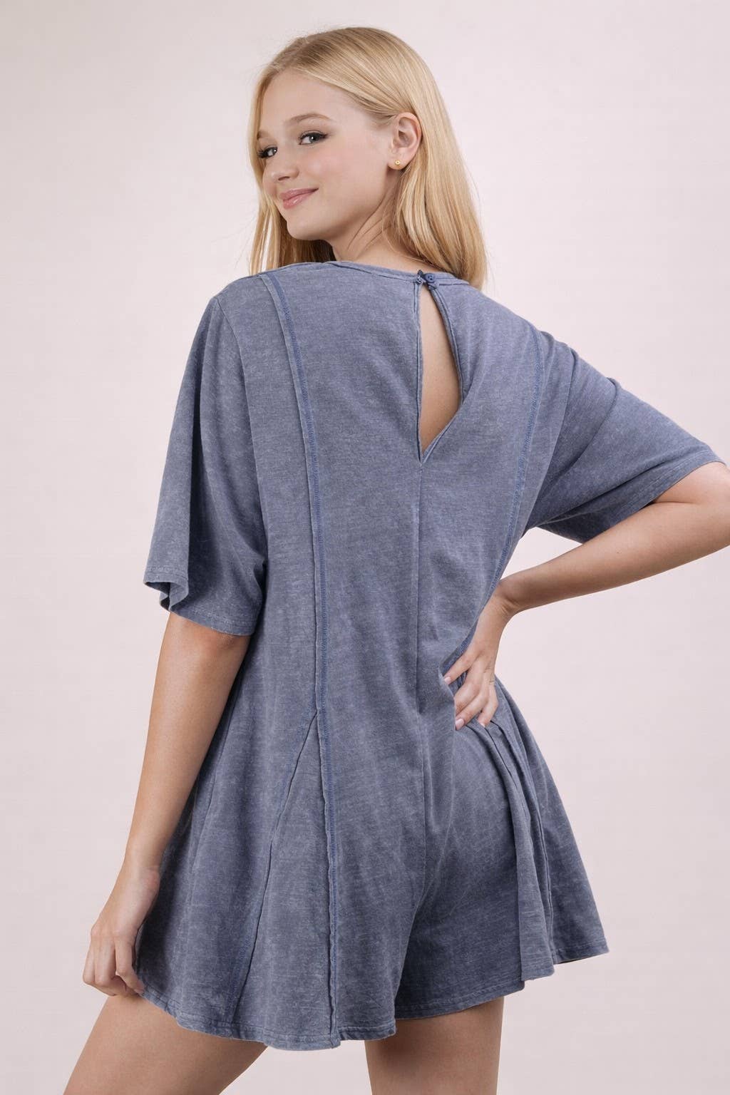 Mineral Washed Oversized Knit Comfy Romper: SAGE