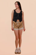 NP71048-Lace Trim Activewear Shorts: MOCHA / S-M-L/2-2-2