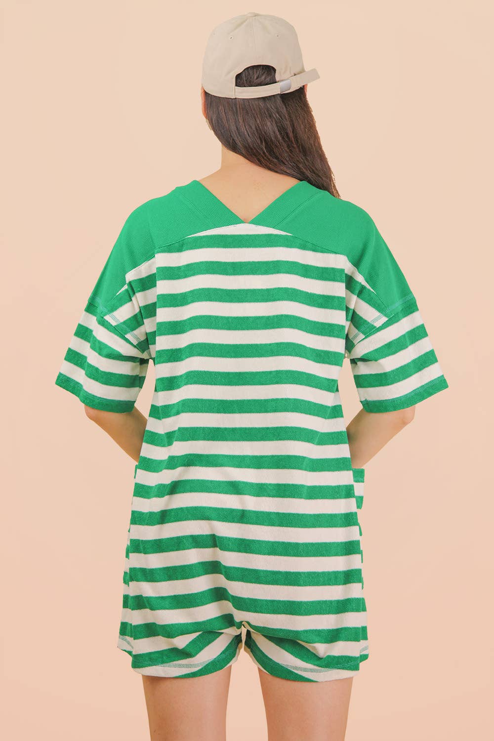 NP70994-Stripe Casual Knit Romper: LEMON/TAUPE / S-M-L/2-2-2