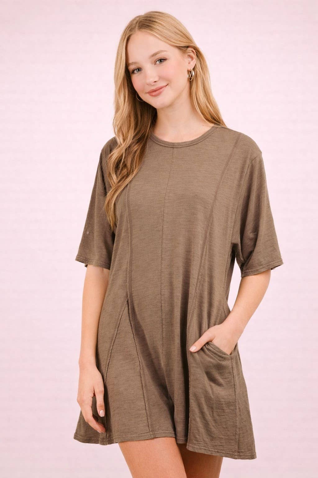 Mineral Washed Oversized Knit Comfy Romper: SAGE