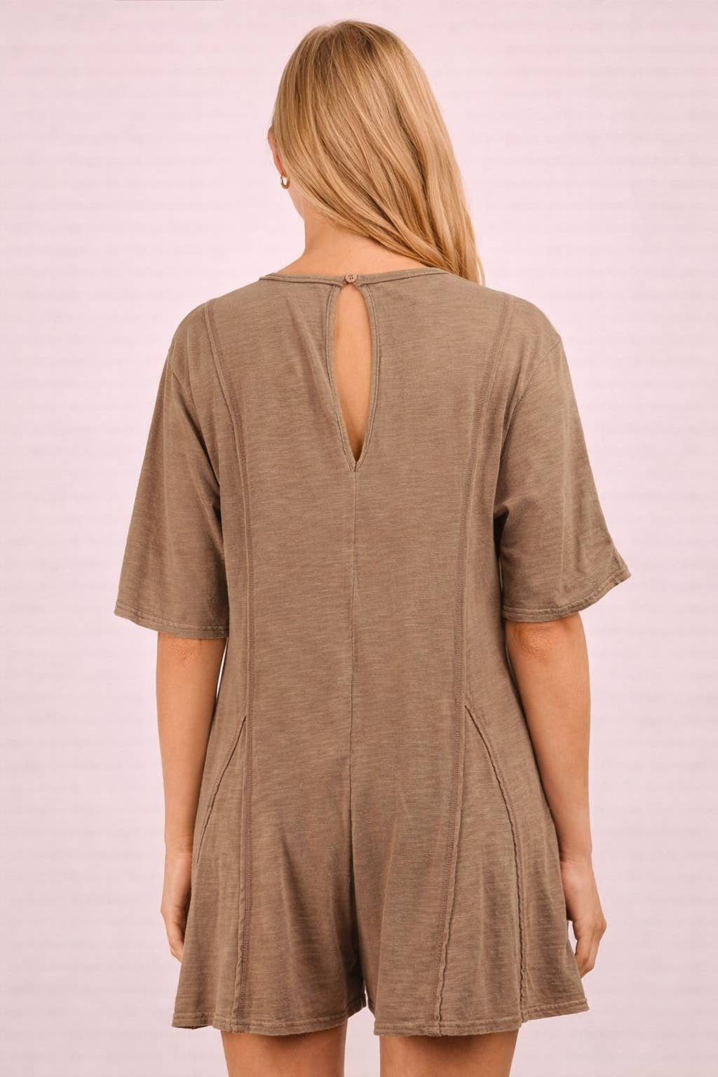 Mineral Washed Oversized Knit Comfy Romper: SAGE