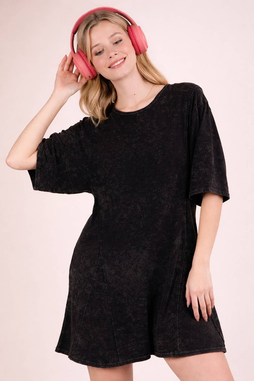 Mineral Washed Oversized Knit Comfy Romper: SAGE